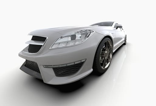 Generic and Brandless Luxury Car Isolated on White 3d Illustration, Contemporary Sedan Studio, Dealership Automobile Industry, Auto Transport, Infographics Automotive Background, City Vehicle Template