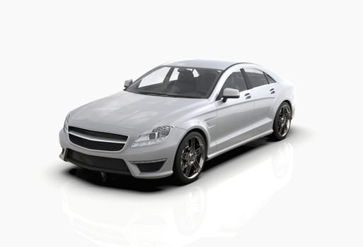 Generic and Brandless Luxury Car Isolated on White 3d Illustration, Contemporary Sedan Studio, Dealership Automobile Industry, Auto Transport, Infographics Automotive Background, City Vehicle Template