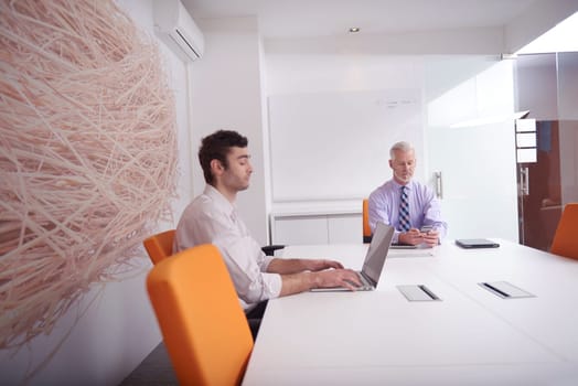 business people group with young adults and senior on meeting at modern bright office interior.