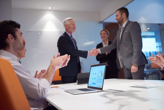 business partners, partnership concept with two businessman handshake