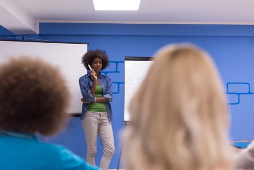 Young african american Speaker Seminar Corporate Business Meeting Concept
