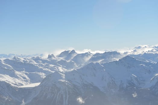 winter mountains beautiful alpine panoramic view of fresh snow capped French alps