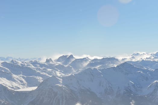 winter mountains beautiful alpine panoramic view of fresh snow capped French alps