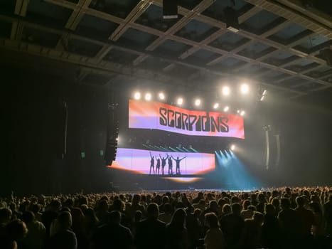 Moscow, Russia - May 27, 2015: Scorpions band world tour show in Luzhniki stadium.