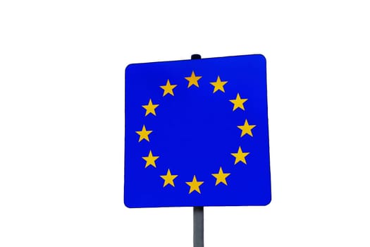 An empty blue Europe border sign against white background