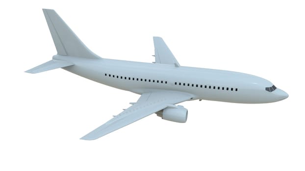 Commercial Passenger Plane in Air on White, Vacation Travel by Air Transport, Airliner Take Off Flying, Aircraft Flight and Aviation Route Airline Sign, Aviation Cargo Service 3d Illustration