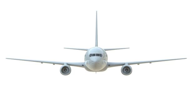 Commercial Passenger Plane in Air on White, Vacation Travel by Air Transport, Airliner Take Off Flying, Aircraft Flight and Aviation Route Airline Sign, Aviation Cargo Service 3d Illustration