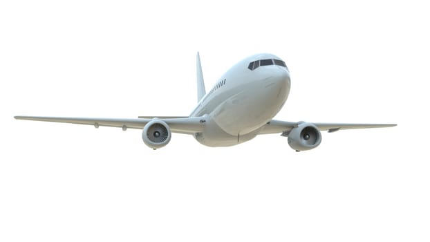 Commercial Passenger Plane in Air on White, Vacation Travel by Air Transport, Airliner Take Off Flying, Aircraft Flight and Aviation Route Airline Sign, Aviation Cargo Service 3d Illustration