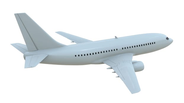 Commercial Passenger Plane in Air on White, Vacation Travel by Air Transport, Airliner Take Off Flying, Aircraft Flight and Aviation Route Airline Sign, Aviation Cargo Service 3d Illustration