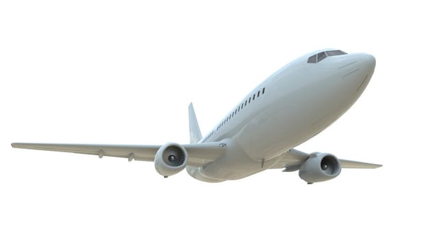 Commercial Passenger Plane in Air on White, Vacation Travel by Air Transport, Airliner Take Off Flying, Aircraft Flight and Aviation Route Airline Sign, Aviation Cargo Service 3d Illustration