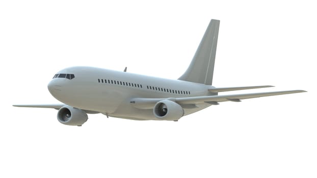 Commercial Passenger Plane in Air on White, Vacation Travel by Air Transport, Airliner Take Off Flying, Aircraft Flight and Aviation Route Airline Sign, Aviation Cargo Service 3d Illustration