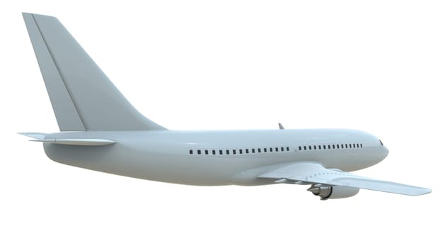 Commercial Passenger Plane in Air on White, Vacation Travel by Air Transport, Airliner Take Off Flying, Aircraft Flight and Aviation Route Airline Sign, Aviation Cargo Service 3d Illustration