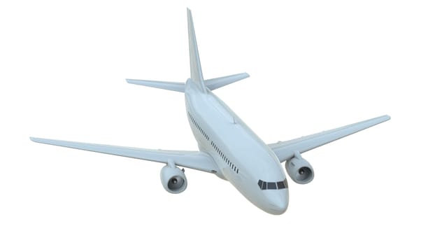 Commercial Passenger Plane in Air on White, Vacation Travel by Air Transport, Airliner Take Off Flying, Aircraft Flight and Aviation Route Airline Sign, Aviation Cargo Service 3d Illustration