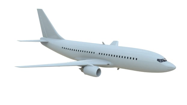 Commercial Passenger Plane in Air on White, Vacation Travel by Air Transport, Airliner Take Off Flying, Aircraft Flight and Aviation Route Airline Sign, Aviation Cargo Service 3d Illustration