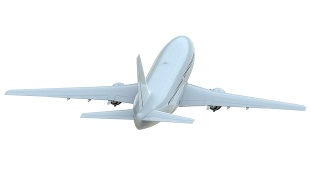 Commercial Passenger Plane in Air on White, Vacation Travel by Air Transport, Airliner Take Off Flying, Aircraft Flight and Aviation Route Airline Sign, Aviation Cargo Service 3d Illustration