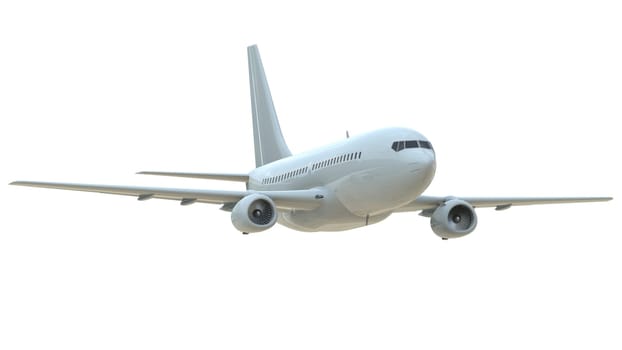 Commercial Passenger Plane in Air on White, Vacation Travel by Air Transport, Airliner Take Off Flying, Aircraft Flight and Aviation Route Airline Sign, Aviation Cargo Service 3d Illustration