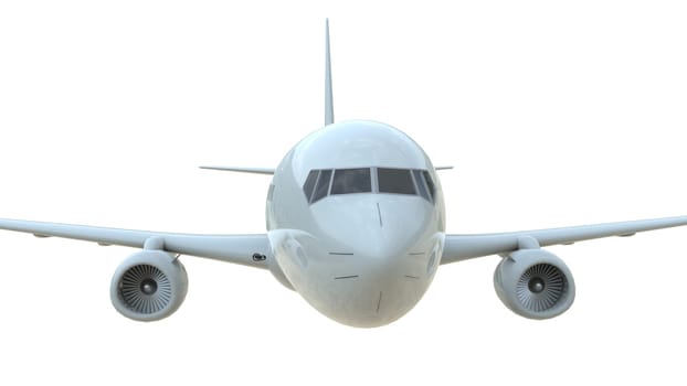 Commercial Passenger Plane in Air on White, Vacation Travel by Air Transport, Airliner Take Off Flying, Aircraft Flight and Aviation Route Airline Sign, Aviation Cargo Service 3d Illustration