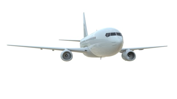 Commercial Passenger Plane in Air on White, Vacation Travel by Air Transport, Airliner Take Off Flying, Aircraft Flight and Aviation Route Airline Sign, Aviation Cargo Service 3d Illustration