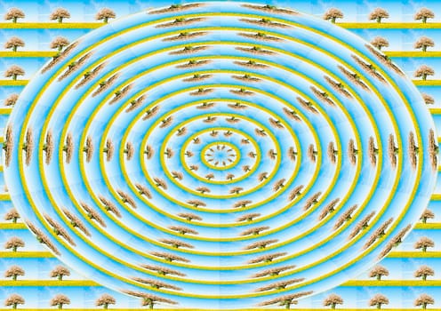 colorful spiral with trees