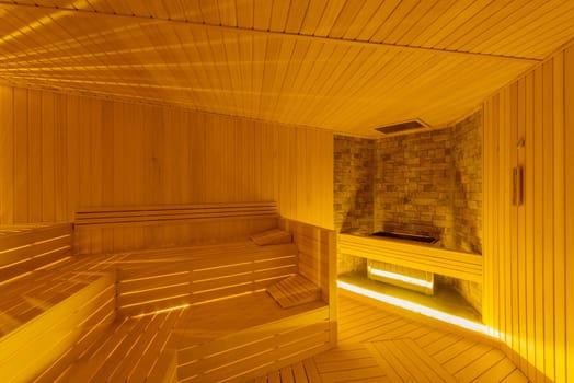 Hot wooden sauna room interior