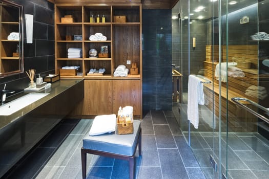 decoration and furniture in modern sauna room