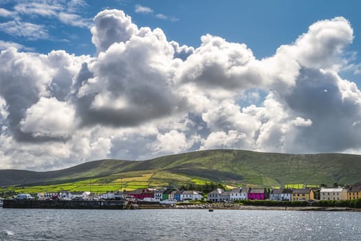 Portmagee village and harbour, view from the sea, located at the edge of Atlantic Ocean, Ring of Kerry, Wild Atlantic Way, Ireland