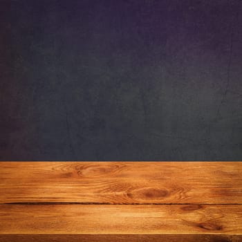 The background is blank wooden boards and a textured plastered wall with lighting and vignetting. For product demonstrations, free space, layout, mockup, perspective board, background board.
