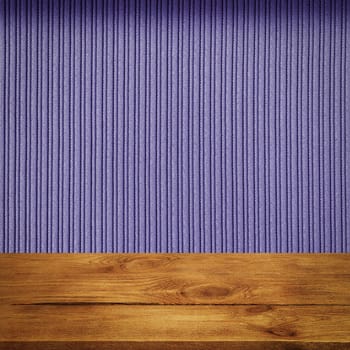 The background is blank wooden boards and a textured striped wall with gradient lighting and vignetting. For product demonstrations, free space, layout, mockup, perspective board, background board.
