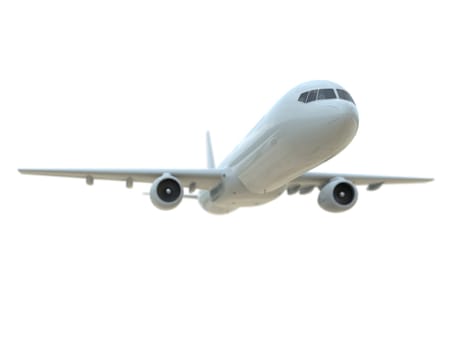 Commercial Passenger Plane in Air on White, Vacation Travel by Air Transport, Airliner Take Off Flying, Aircraft Flight and Aviation Route Airline Sign, Aviation Cargo Service 3d Illustration