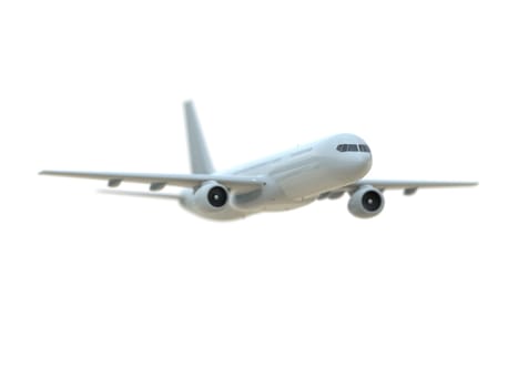 Commercial Passenger Plane in Air on White, Vacation Travel by Air Transport, Airliner Take Off Flying, Aircraft Flight and Aviation Route Airline Sign, Aviation Cargo Service 3d Illustration