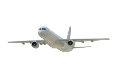 Commercial Passenger Plane in Air on White, Vacation Travel by Air Transport, Airliner Take Off Flying, Aircraft Flight and Aviation Route Airline Sign, Aviation Cargo Service 3d Illustration