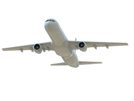 Commercial Passenger Plane in Air on White, Vacation Travel by Air Transport, Airliner Take Off Flying, Aircraft Flight and Aviation Route Airline Sign, Aviation Cargo Service 3d Illustration