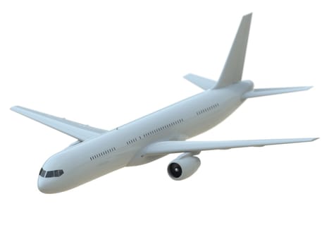 Commercial Passenger Plane in Air on White, Vacation Travel by Air Transport, Airliner Take Off Flying, Aircraft Flight and Aviation Route Airline Sign, Aviation Cargo Service 3d Illustration