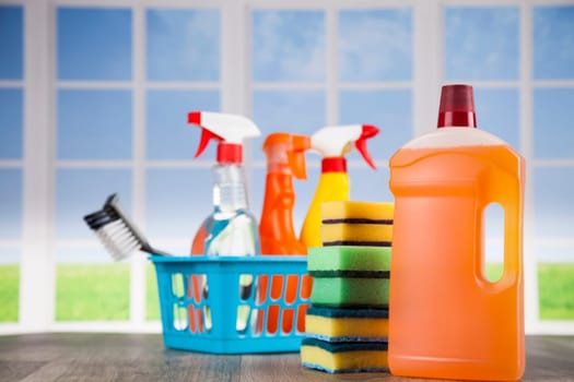 Group of assorted cleaning and window background