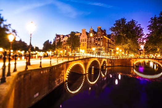 Night city view of Amsterdam, the Netherlands