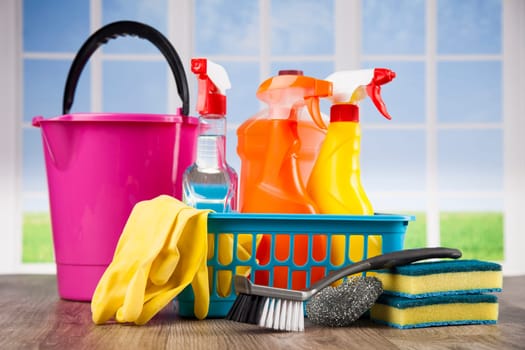 Group of assorted cleaning and window background