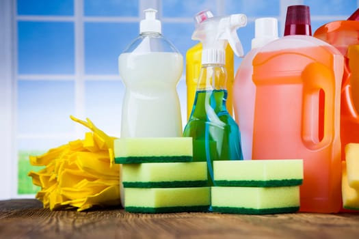 Variety of cleaning products, equipment background