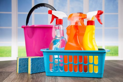 Group of assorted cleaning and window background