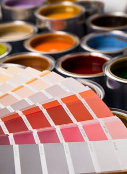 Palette of paint samples and paintbrush