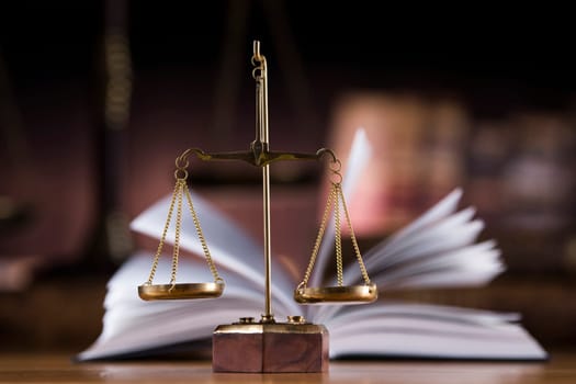 Scales, books of justice concept
