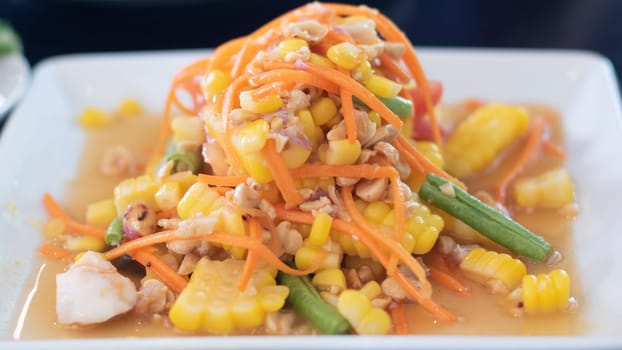 healthy vegan lunch bowl. Vitamins and Minerals foods . lost the weight program . Thai best dish Menu .Papata salad with corn and tomato .cooking idea