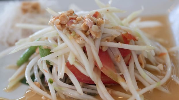 healthy vegan lunch bowl. Vitamins and Minerals foods . lost the weight program . Thai best dish Menu .Papata salad with corn and tomato .cooking idea