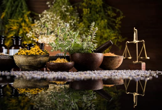Black mirror background, Natural remedy, healing herbs