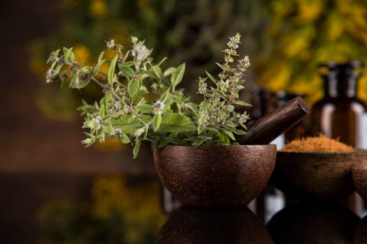 Black mirror background, Natural remedy, healing herbs