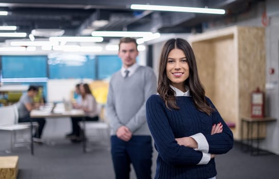 Portrait Of Successful Business couple Entrepreneur At Busy startup Office