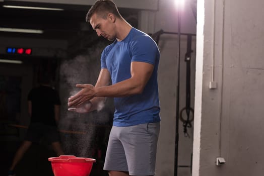 Gym Chalk Magnesium Carbonate hands clapping man for climbing workout