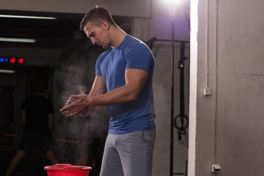 Gym Chalk Magnesium Carbonate hands clapping man for climbing workout