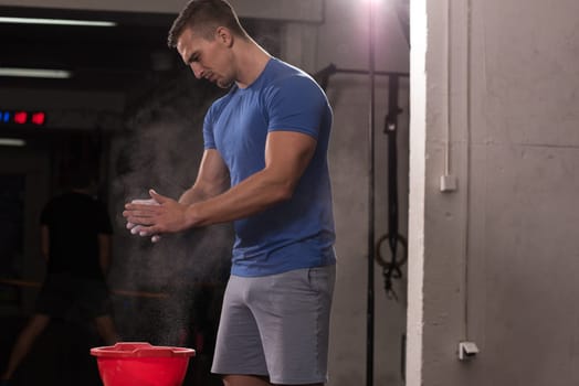 Gym Chalk Magnesium Carbonate hands clapping man for climbing workout
