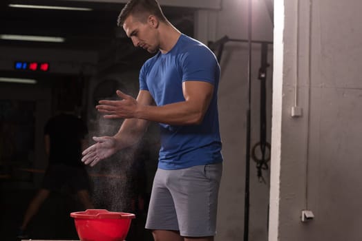 Gym Chalk Magnesium Carbonate hands clapping man for climbing workout