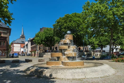 Berlin fountain on the banks of the Main river, Floersheim, Hesse, Germany